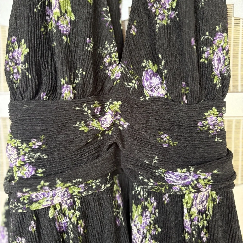 NWT Halter Wild Fable Black and Purple Floral Backless Dress - Picture 3 of 8